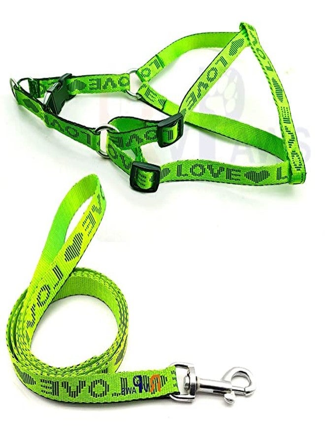 Pups&Pets Combo 15 MM Nylon Love Printed Harness and Adjustable Leash Set | 0.5 Inch Harness Set Dogs and Puppies (Light Green) - Image 1